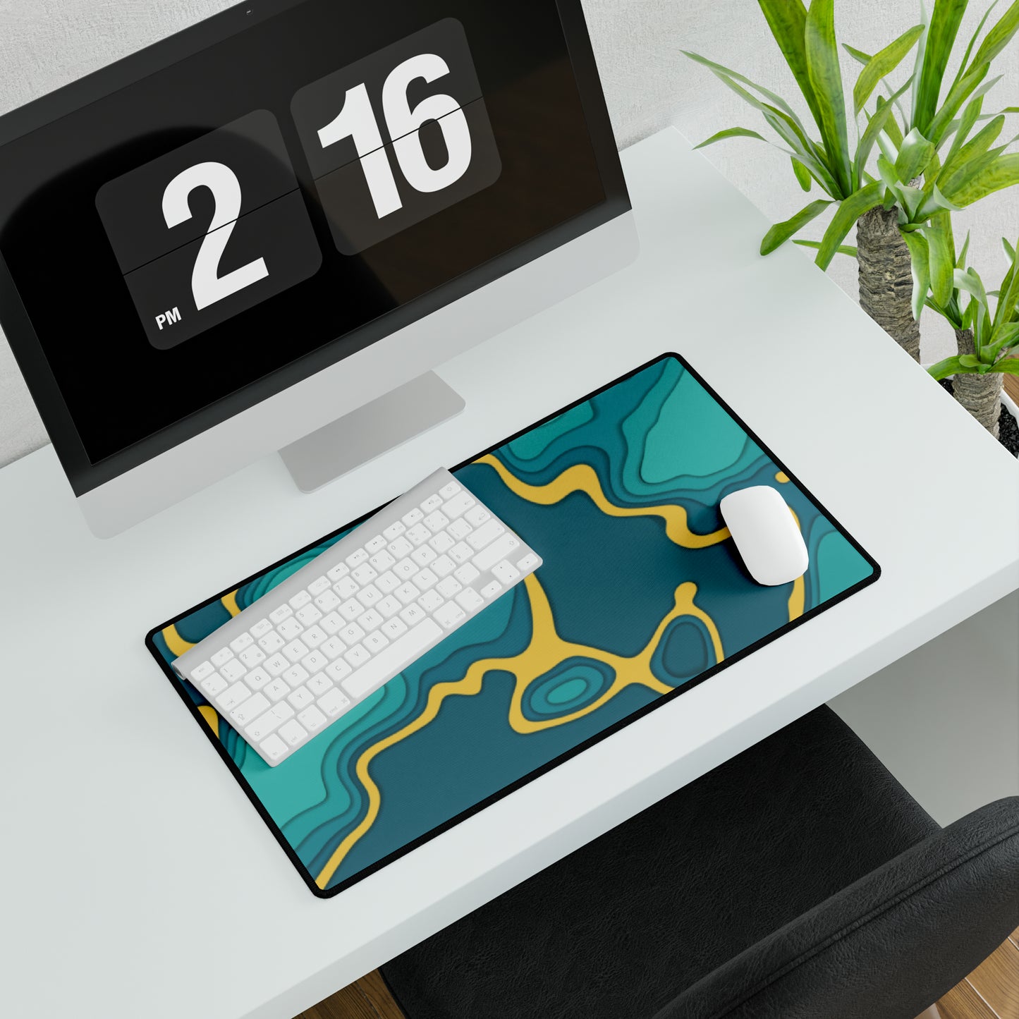 Green & Gold Topography Desk Mat