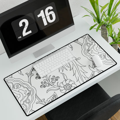 Ornate Floral Black & White Desk Mat