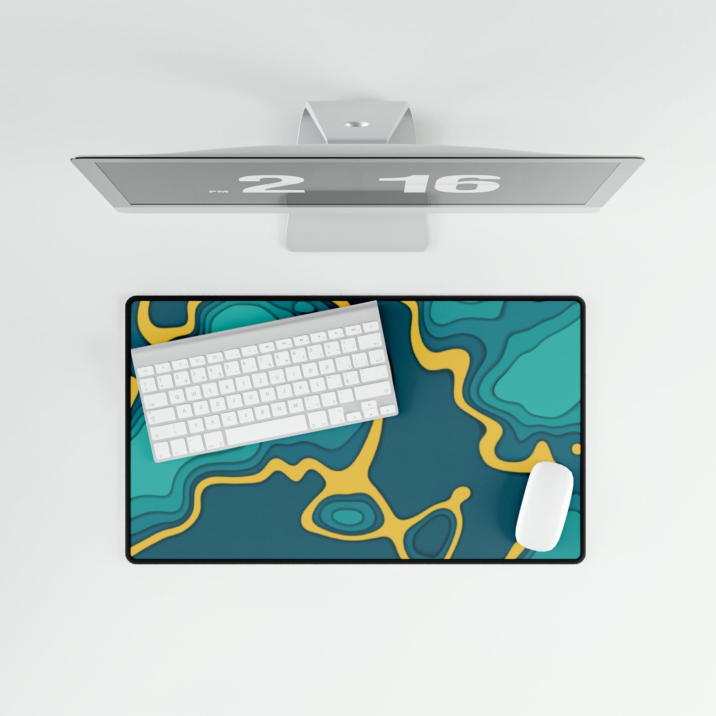 Green & Gold Topography Desk Mat