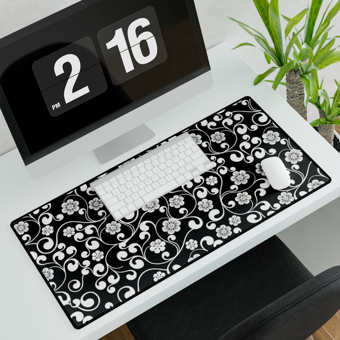 Floral Black & White Desk Mat