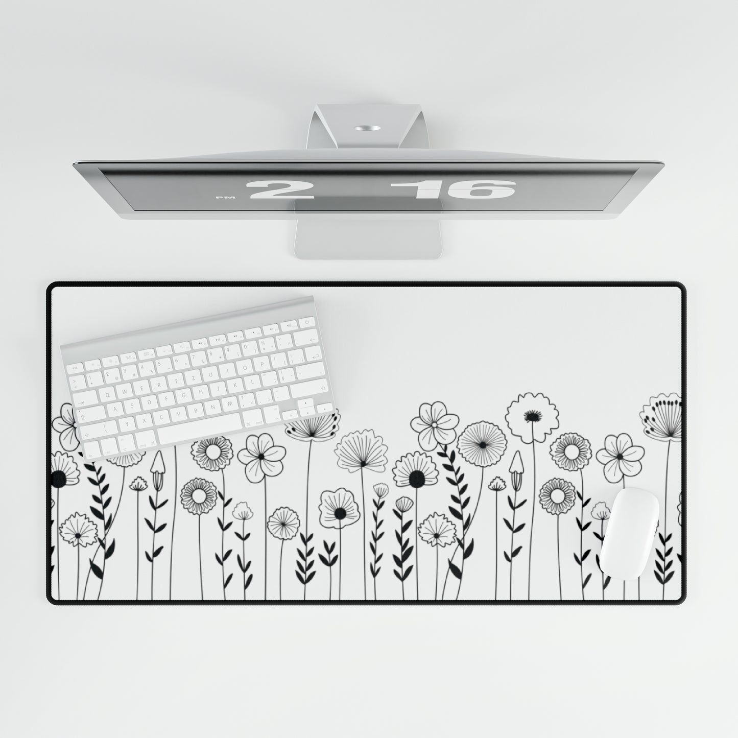 Wild Flower Black & White Desk Mat