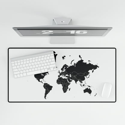 World Map Black & White Desk Mat