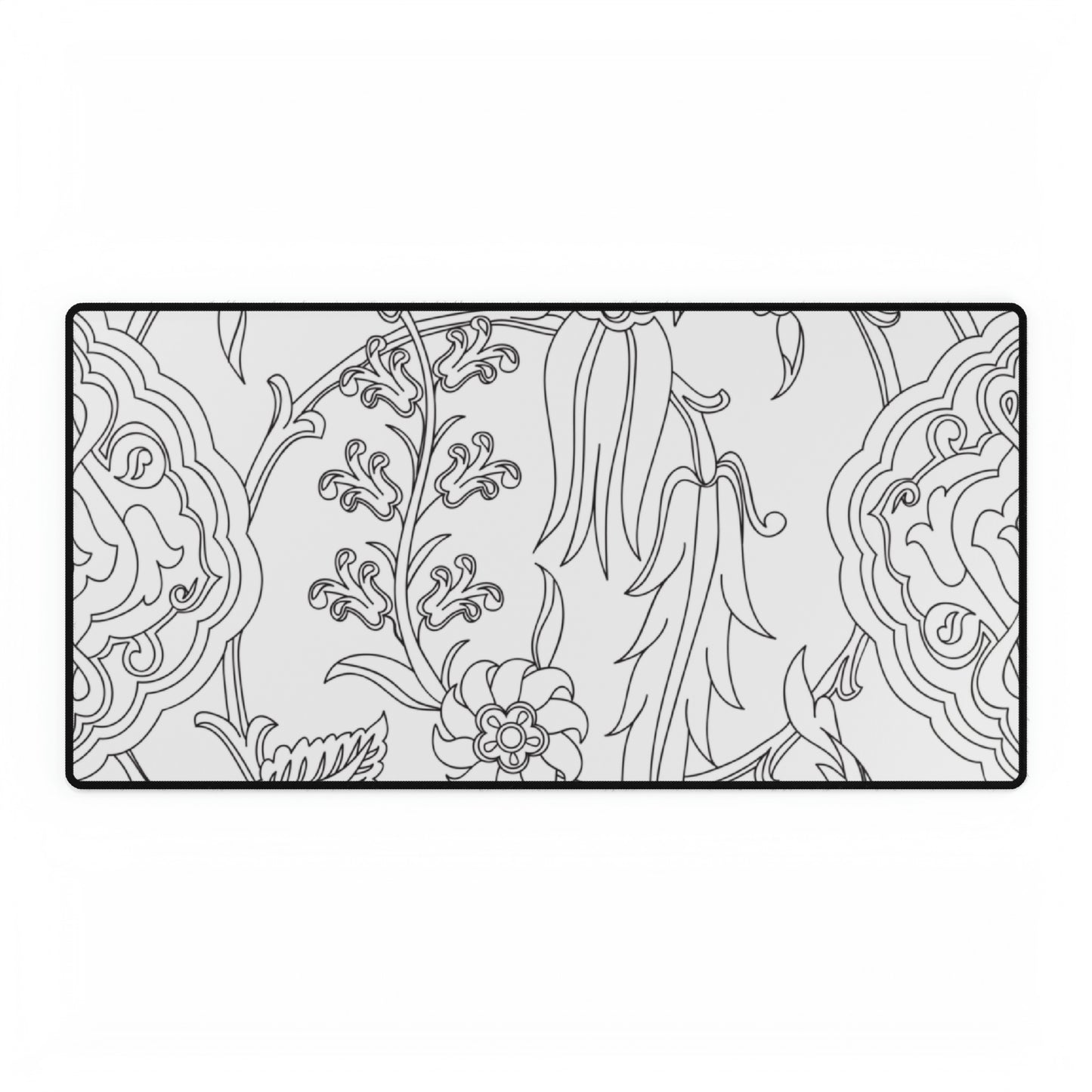 Ornate Floral Black & White Desk Mat