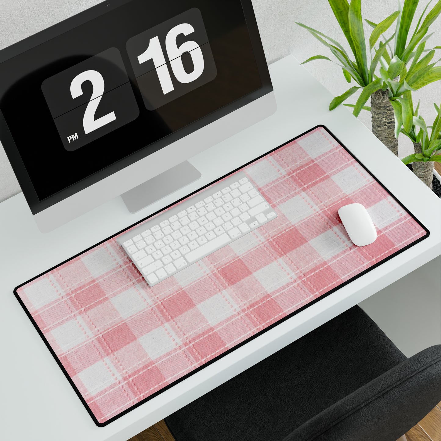 Pink & White Plaid Desk Mat