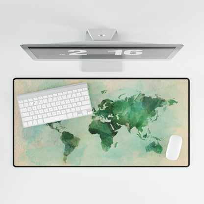 World Map Green Desk Mat