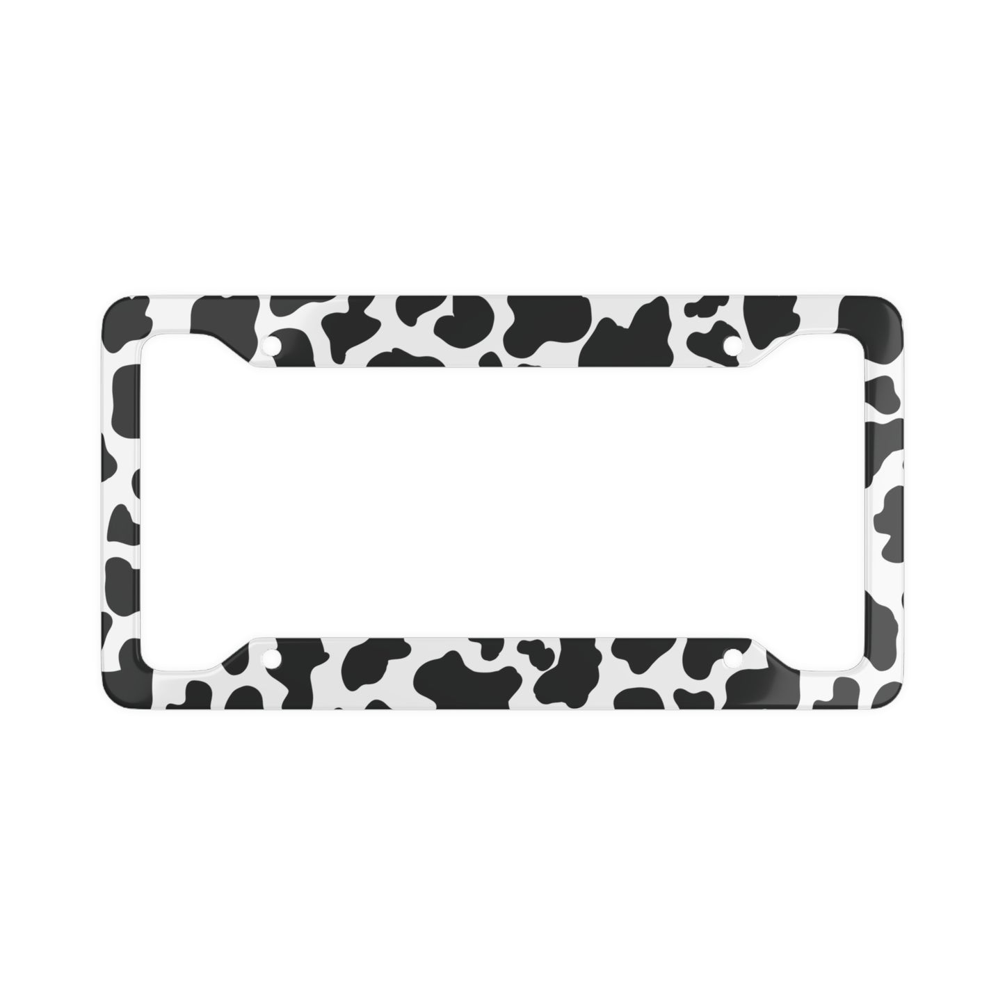 White Cow Print Aluminum License Plate Frame