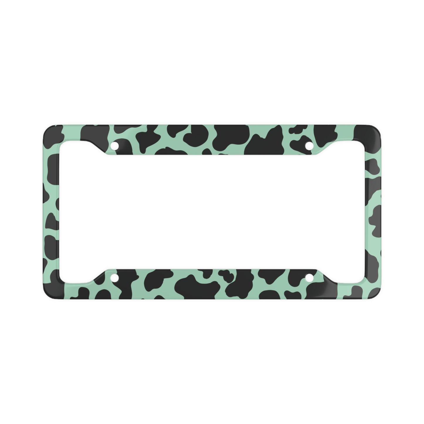 Mint Cow Print Aluminum License Plate Frame