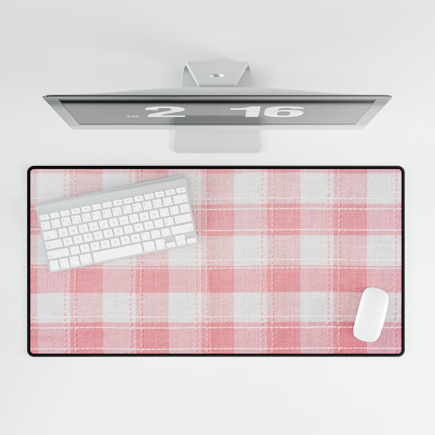 Pink & White Plaid Desk Mat