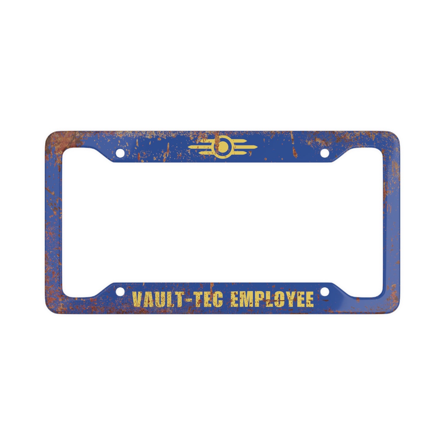 Vault-Tec Employee Aluminum License Plate Frame - Weathered & Clean Variants