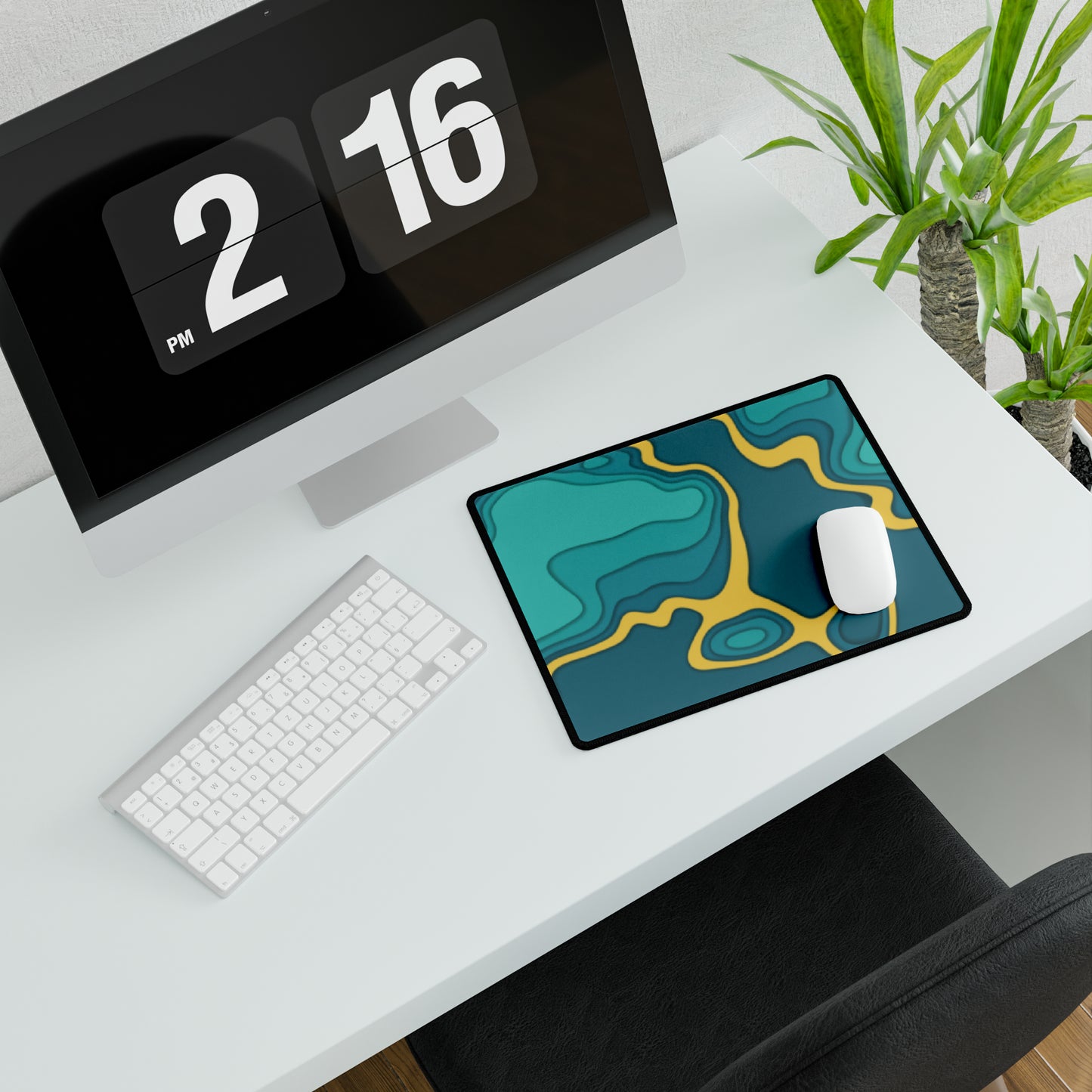 Green & Gold Topography Desk Mat