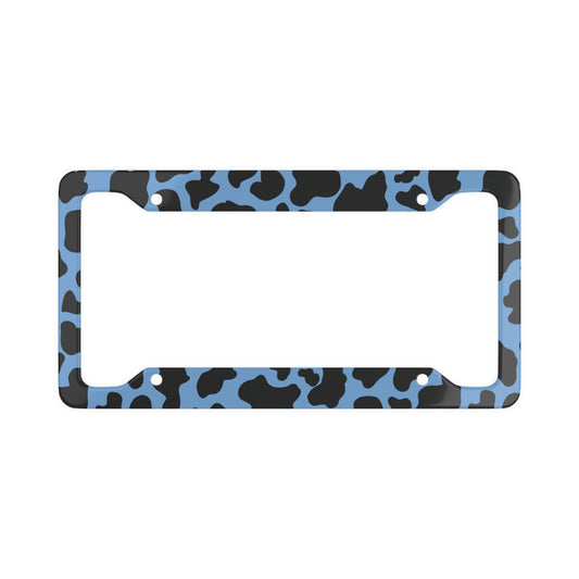 Blue Cow Print Aluminum License Plate Frame